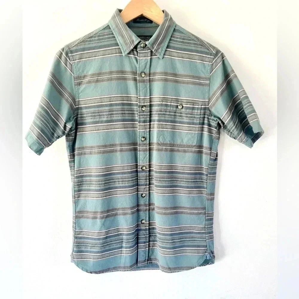Pendleton Thomas Kay Short Sleeve Green Stripe Button Front Collared Shirt Small